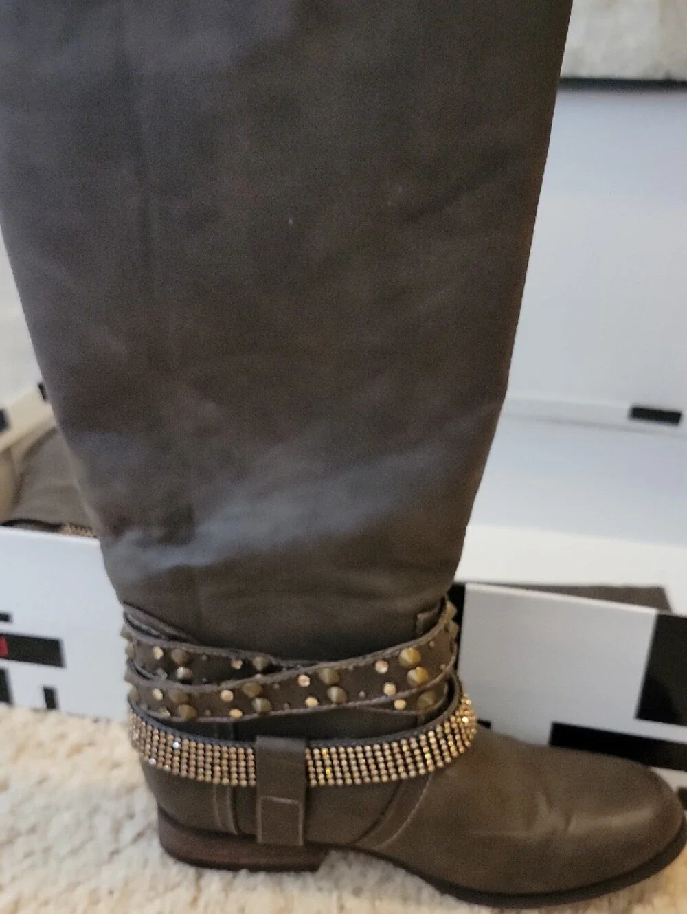 Women's Tall Brown Studded Slip On Embellished Boots